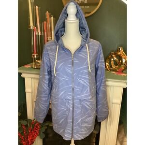 Weatherproof Vintage Blue Leaf Print Hooded Zip Up Lightweight Rain‎ Jacket M